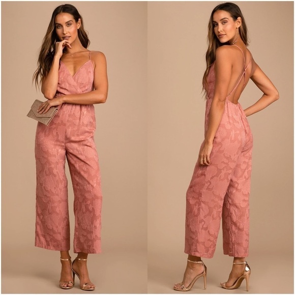 LULU’S Days Of Beauty Rusty Rose Burnout Floral Surplice Jumpsuit - Picture 1 of 4